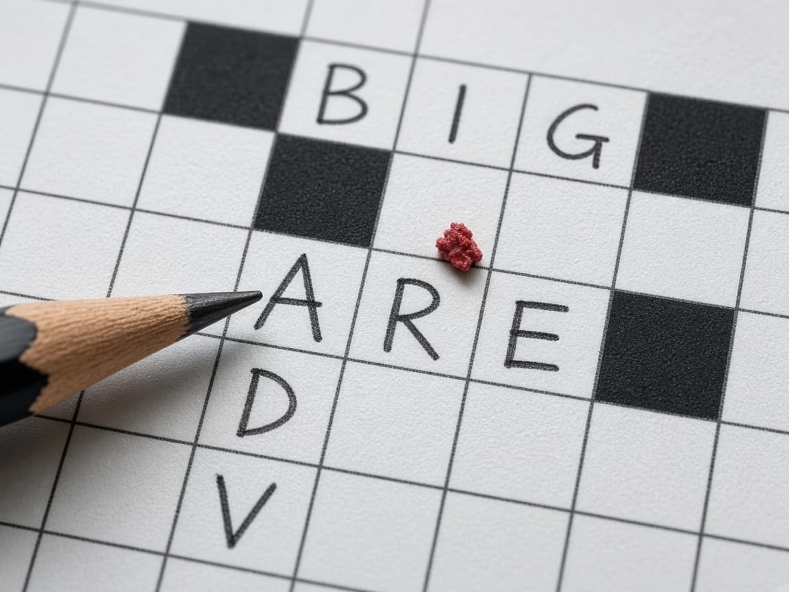 Close-up of crossword cells being filled in pencil
